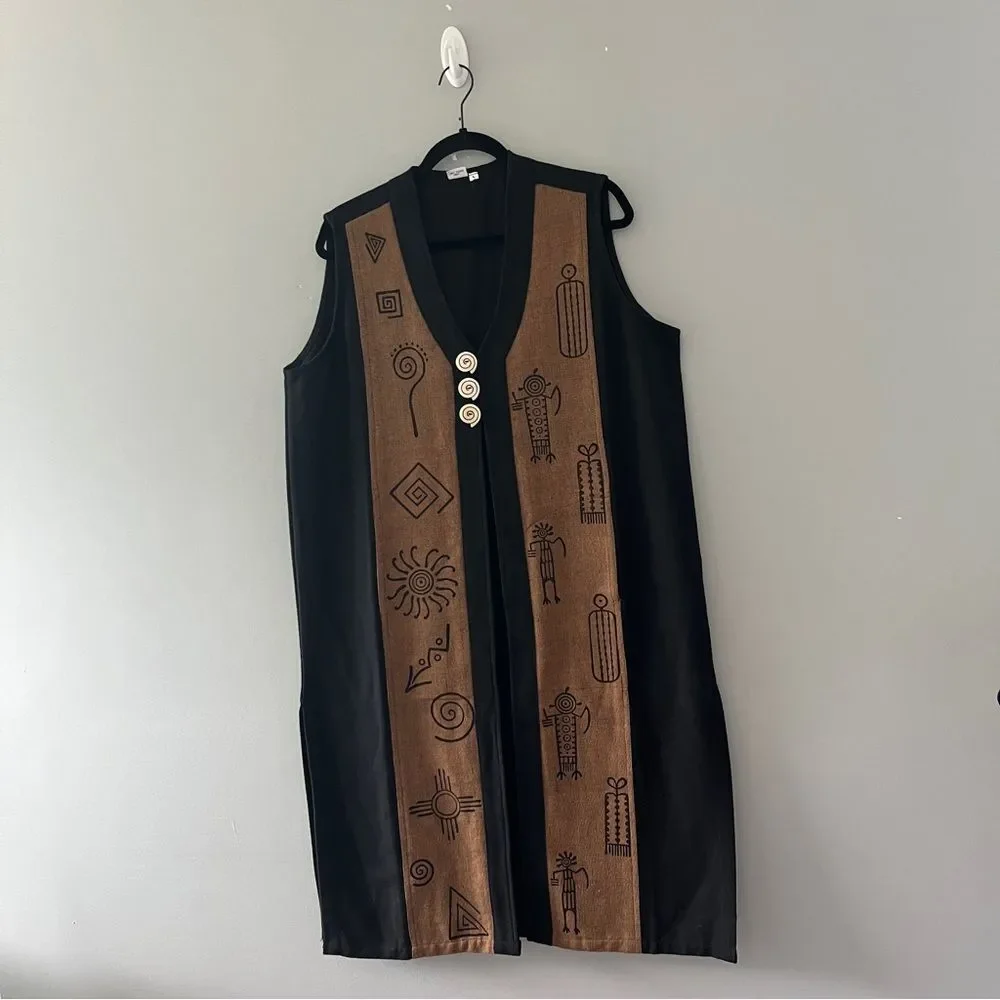 Venus Imports Long Duster Vest Art to Wear Tribal Cotton Size Large - Picture 2 of 8